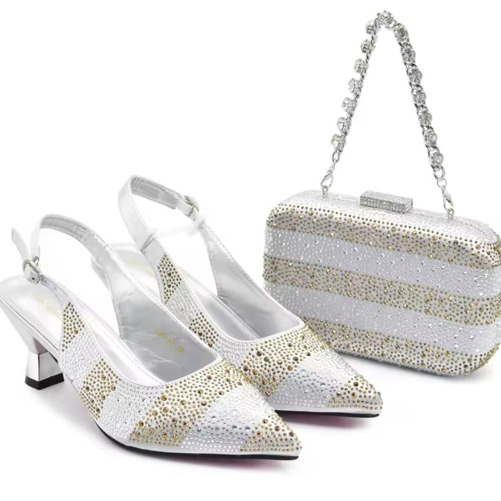 New Fashion Women Italian Shoes and Bags Set Decorated with Rhinestone - Picture 5 of 11